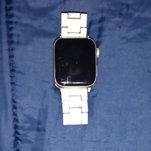 Apple Smartwatch with White Band and Silver Frame